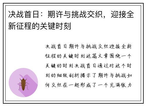 决战首日：期许与挑战交织，迎接全新征程的关键时刻